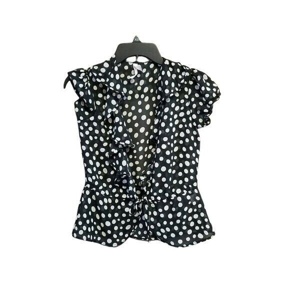 Xhilaration Tops - Xhilaration Womens Sz XS Black White Polka Dot Cap Sleeve Cardigan Blouse